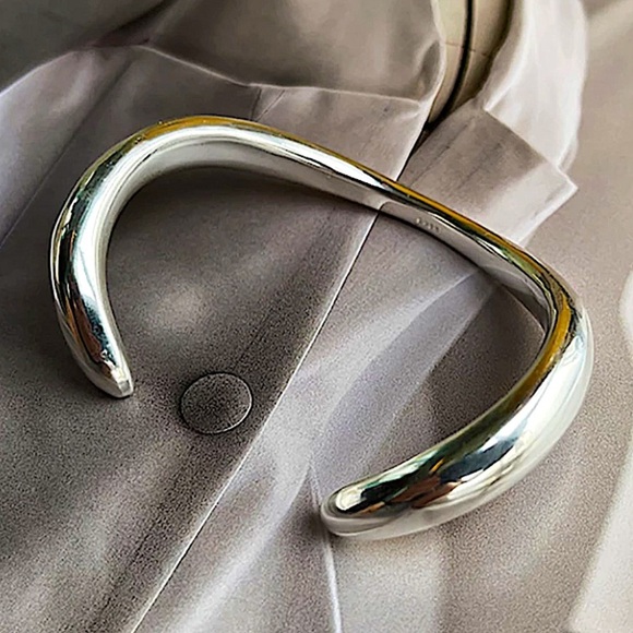 Sterling Silver Bangle Bracelet, Irregular Cuff Geometric, Vermeil - Picture 4 of 6